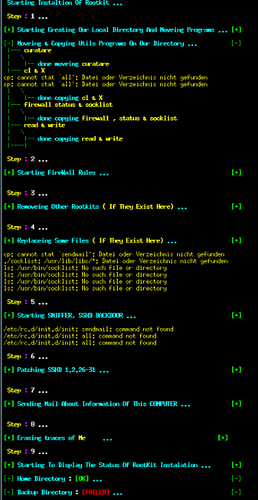 Screenshot of rootkit installation